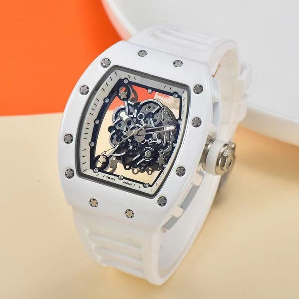 RM®️ Amazon Hot-Selling Men's Quartz Watch: Tonneau-Shaped, Skeletonized, Exhibition Case Back, Stylish & Unique