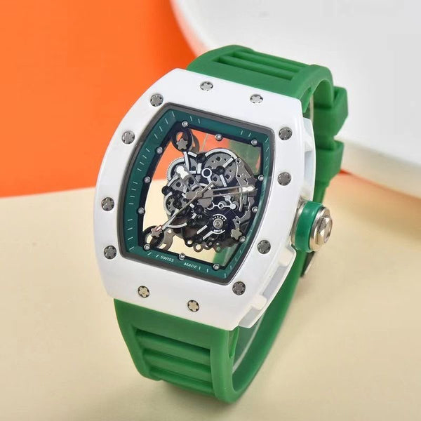 RM®️ Amazon Hot-Selling Men's Quartz Watch: Tonneau-Shaped, Skeletonized, Exhibition Case Back, Stylish & Unique